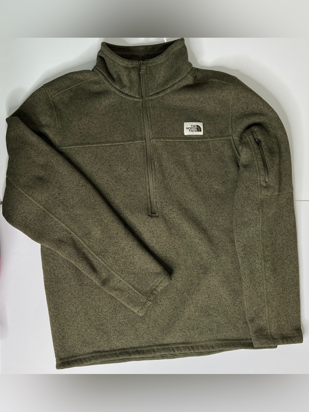 The North Face 1/4 Zip Fleece Pullover Medium Olive Green Mockneck Outdoor Layer